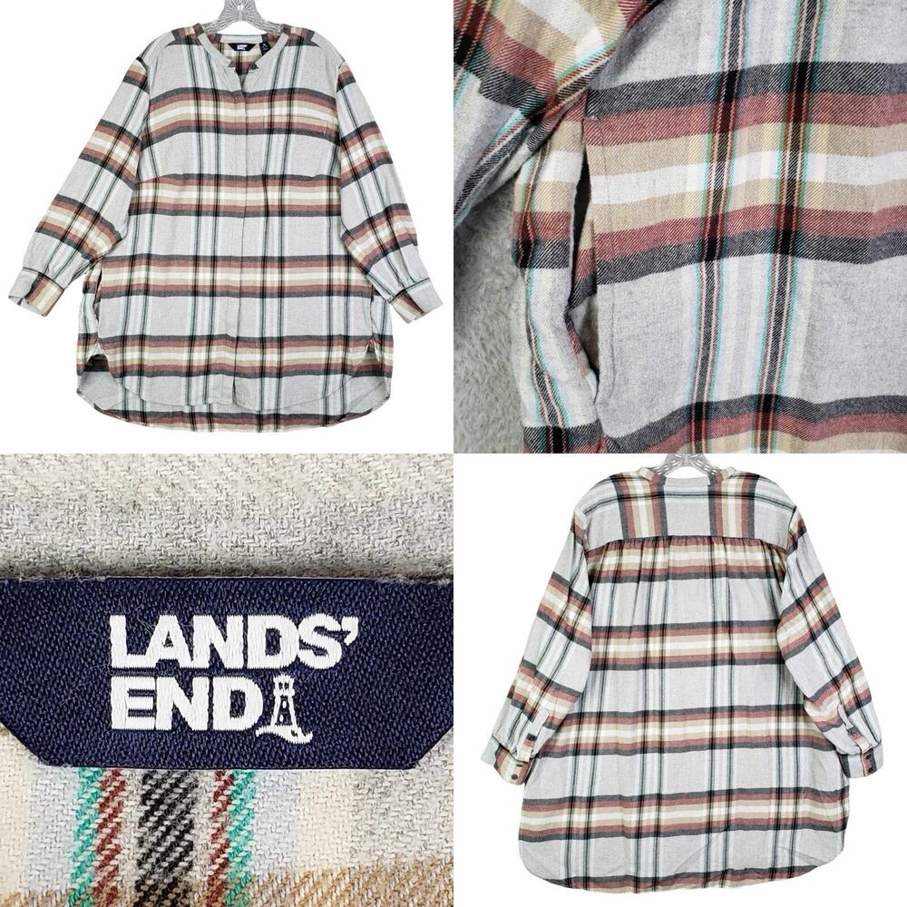 Lands End Shirt Womens Plus Size 18 Multicolor Plaid LS Flannel 1X Blue Pockets